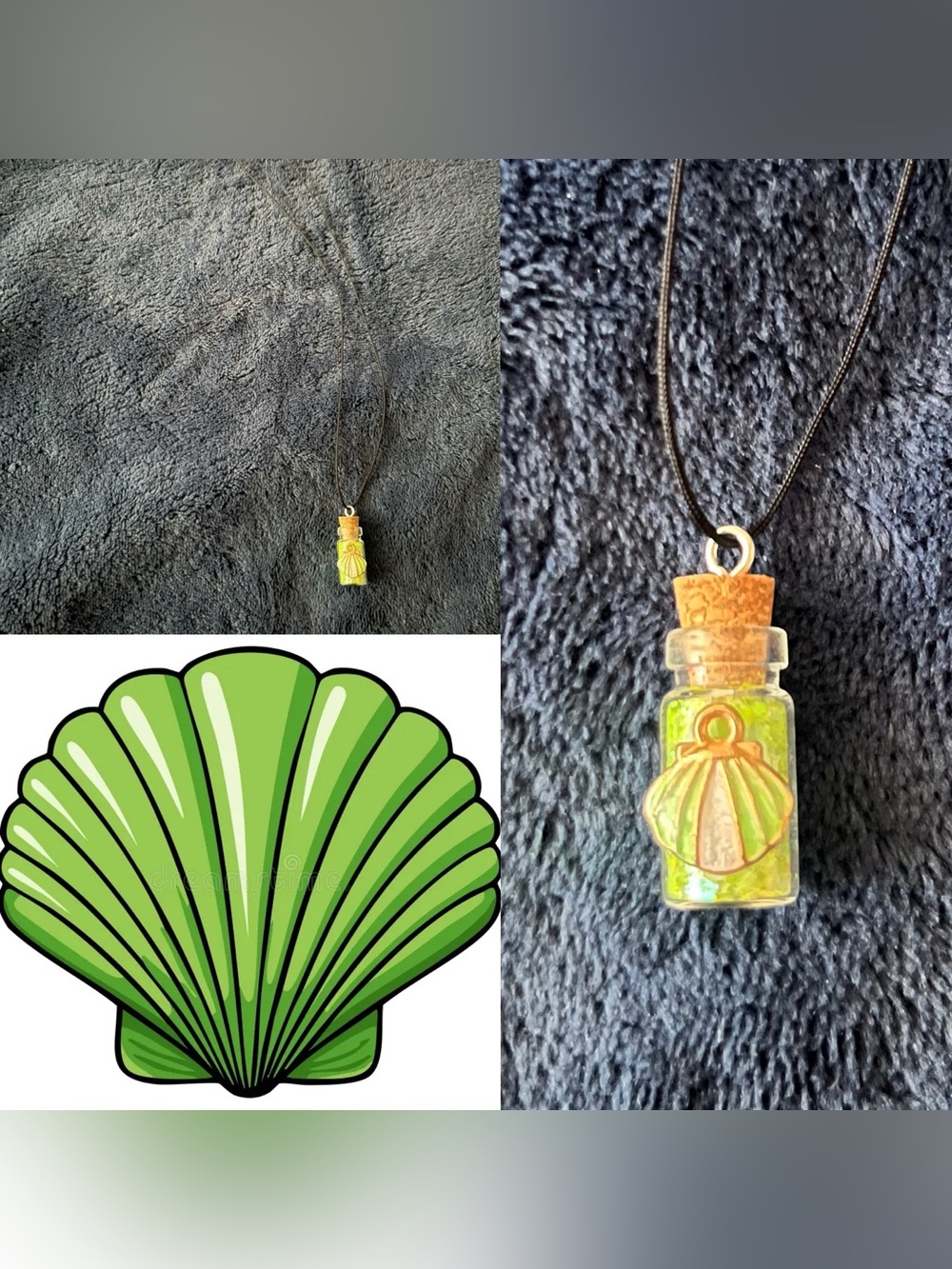 Green Seashell Fairy Potion Glitter Bottle Necklace w/ Pendant